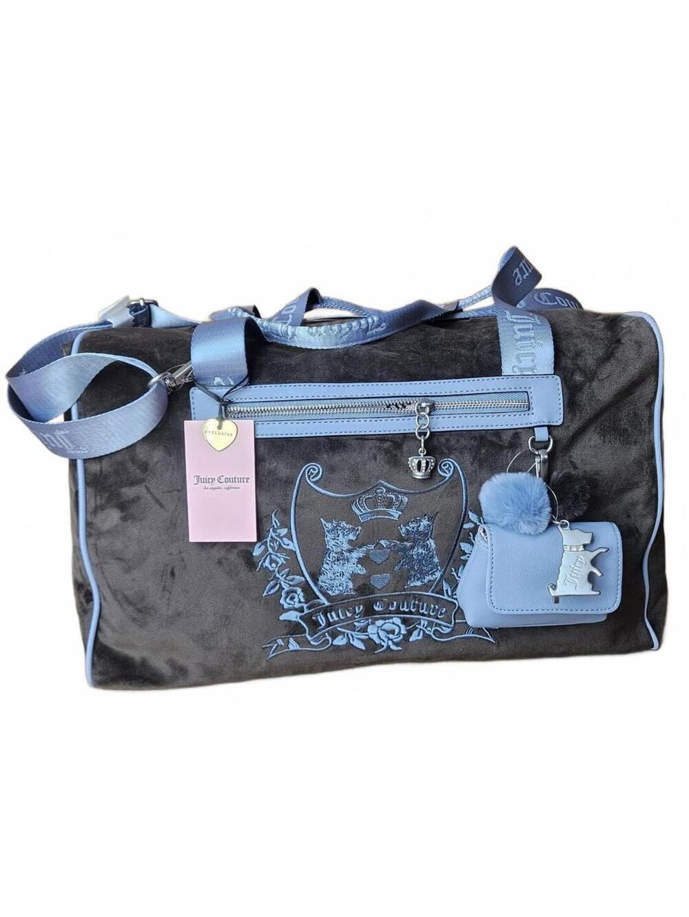 Juicy Couture New Love Chapter Chocolate Brown & Blue Weekender Duffle Bag NWT